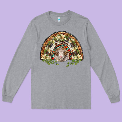 Merino Wool Ram Lily Rainbow Long Sleeve Tee Designed By Barkaloodesign