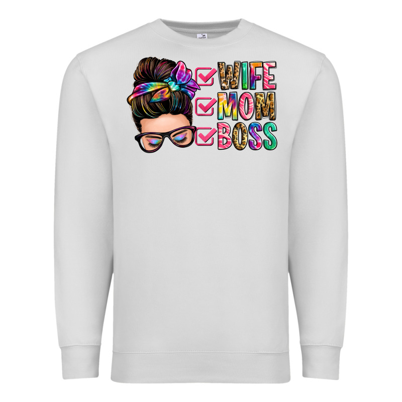 Wife Mom Boss Messy Bun Premium Sweatshirt by Zillion Design Studio | Teevron
