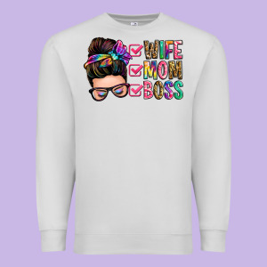 Wife Mom Boss Messy Bun Premium Sweatshirt Designed By Zillion Design Studio