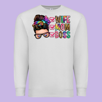 Wife Mom Boss Messy Bun Premium Sweatshirt Designed By Zillion Design Studio