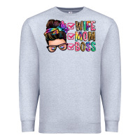 Heather Grey wife mom boss messy bun Premium Sweatshirt - Zillion Design Studio