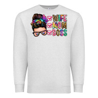 Oatmeal Heather wife mom boss messy bun Premium Sweatshirt - Zillion Design Studio