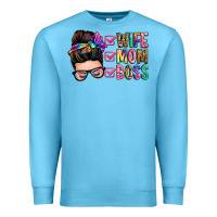 Ocean Blue wife mom boss messy bun Premium Sweatshirt - Zillion Design Studio
