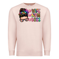 Pale Pink wife mom boss messy bun Premium Sweatshirt - Zillion Design Studio