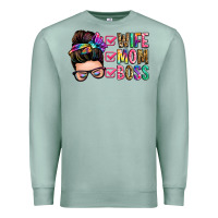 Seafoam wife mom boss messy bun Premium Sweatshirt - Zillion Design Studio
