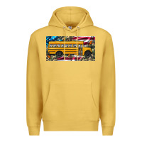 Antique Gold school bus camouflage american flag license plate Premium Hoodie - Artiststas