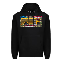 Black school bus camouflage american flag license plate Premium Hoodie - Artiststas
