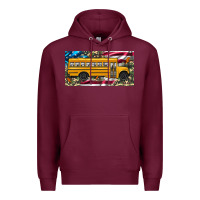 Burgundy school bus camouflage american flag license plate Premium Hoodie - Artiststas