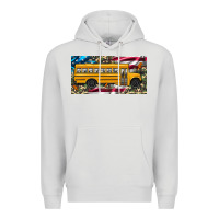 Dove Grey school bus camouflage american flag license plate Premium Hoodie - Artiststas