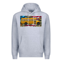 Heather Grey school bus camouflage american flag license plate Premium Hoodie - Artiststas