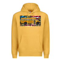 Mustard school bus camouflage american flag license plate Premium Hoodie - Artiststas