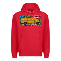 Red school bus camouflage american flag license plate Premium Hoodie - Artiststas