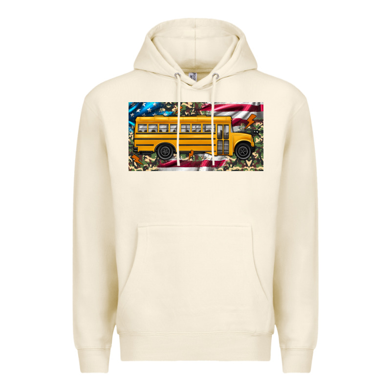 School Bus Camouflage American Flag License Plate Premium Hoodie by Artiststas | Teevron
