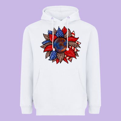 American Flag Leopard Sunflower Heavyweight Hoodie Designed By Zillion Design Studio