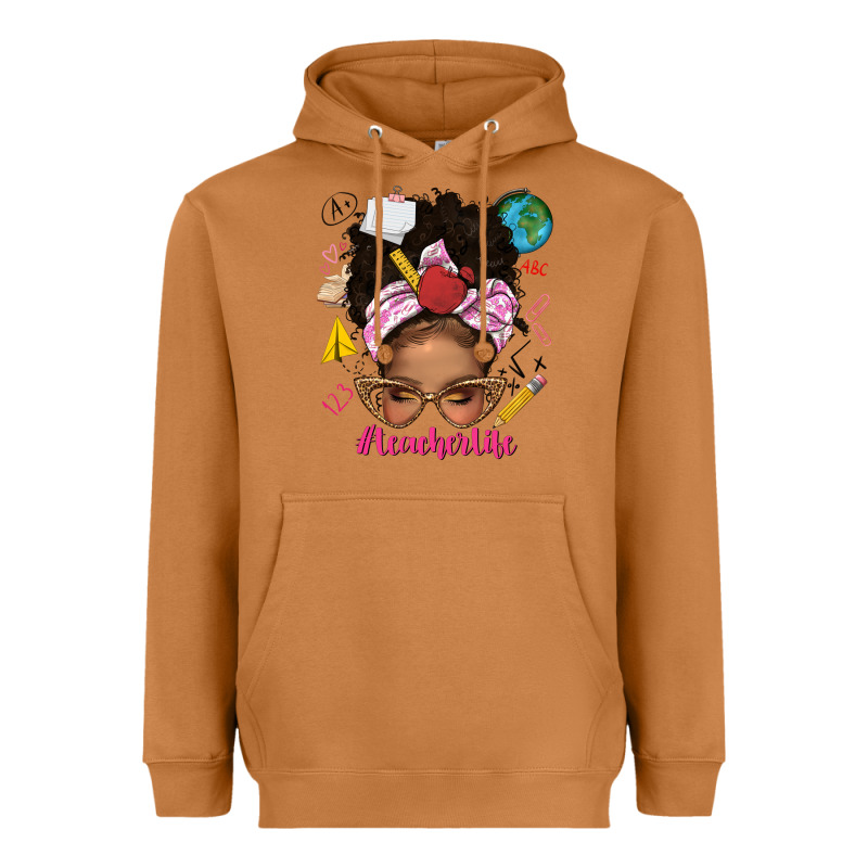 Afro Messy Bun Teacherlife Heavyweight Hoodie by texasbilliewilder | Teevron