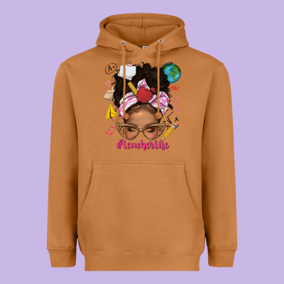 Afro Messy Bun Teacherlife Heavyweight Hoodie Designed By Texasbilliewilder