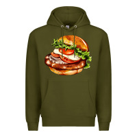Army Green American hamburger Premium Hoodie - AdoDesignShop