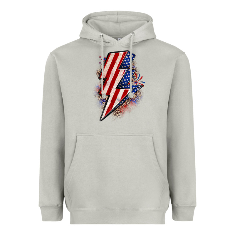 Leopard American Flag Lightning Bolt Heavyweight Hoodie by Zillion Design Studio | Teevron