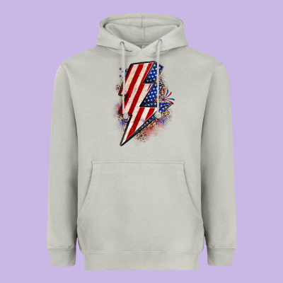 Leopard American Flag Lightning Bolt Heavyweight Hoodie Designed By Zillion Design Studio