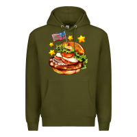 Army Green american flag and hamburger Premium Hoodie - AdoDesignShop