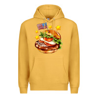 Mustard american flag and hamburger Premium Hoodie - AdoDesignShop