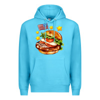 Ocean Blue american flag and hamburger Premium Hoodie - AdoDesignShop