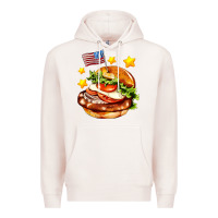 Pale Pink american flag and hamburger Premium Hoodie - AdoDesignShop