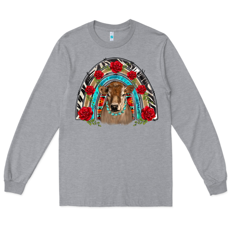 Brown Baby Cow Floral Rose Rainbow Long Sleeve Tee by BarkalooDesign | Teevron
