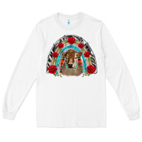 White brown baby cow floral rose rainbow Long Sleeve Tee - BarkalooDesign