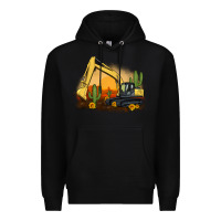 Black excavator cactus sunflower sunset Premium Hoodie - Artiststas