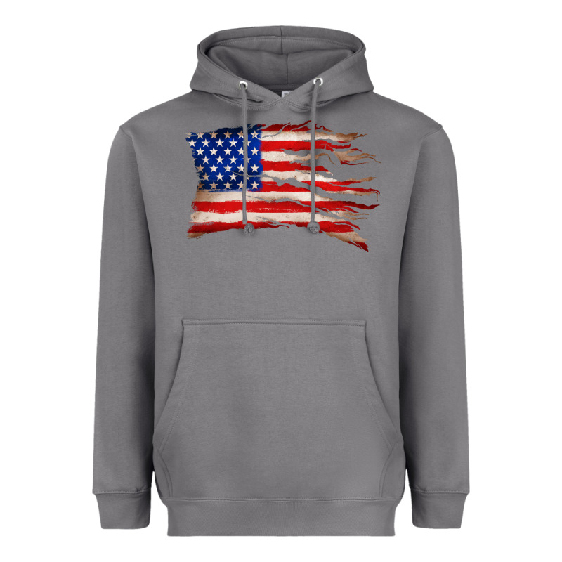 Tattered American Flag Heavyweight Hoodie by Zillion Design Studio | Teevron