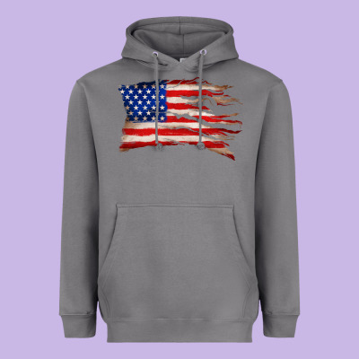 Tattered American Flag Heavyweight Hoodie Designed By Zillion Design Studio