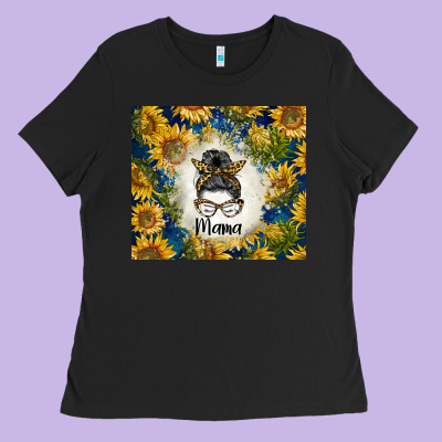 Sunflowers Messy Bun Mama Ladies Tee Designed By Barkaloodesign