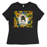 Black sunflowers messy bun mama Ladies Tee - BarkalooDesign