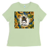 Matcha sunflowers messy bun mama Ladies Tee - BarkalooDesign