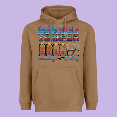 Battery Life Of A Teacher Heavyweight Hoodie Designed By Texasbilliewilder
