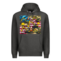 Charcoal Heather excavator American flag Premium Hoodie - Artiststas