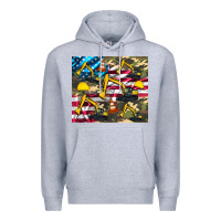 Heather Grey excavator American flag Premium Hoodie - Artiststas