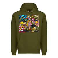 Army Green excavator American flag Premium Hoodie - Artiststas