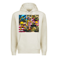 Oatmeal Heather excavator American flag Premium Hoodie - Artiststas