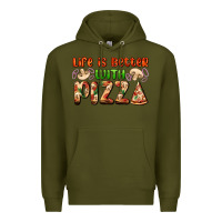 Army Green life is better with pizza Premium Hoodie - AdoDesignShop