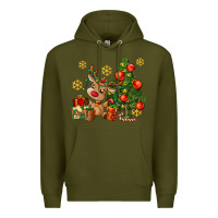 Army Green reindeer and christmas tree Premium Hoodie - AdoDesignShop