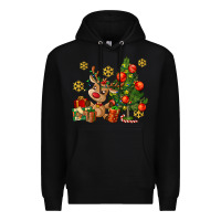 Black reindeer and christmas tree Premium Hoodie - AdoDesignShop