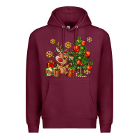 Burgundy reindeer and christmas tree Premium Hoodie - AdoDesignShop