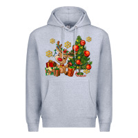 Heather Grey reindeer and christmas tree Premium Hoodie - AdoDesignShop