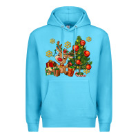 Ocean Blue reindeer and christmas tree Premium Hoodie - AdoDesignShop