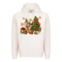 Pale Pink reindeer and christmas tree Premium Hoodie - AdoDesignShop
