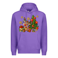 Purple reindeer and christmas tree Premium Hoodie - AdoDesignShop