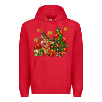 Red reindeer and christmas tree Premium Hoodie - AdoDesignShop