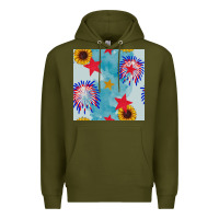 Army Green patriotic fireworks and sunflower Premium Hoodie - BundleAndBundleShop